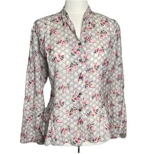 Spirithouse Cotton&Silk Blouse with Pink Floral Polka Dot Size L Garden Girl